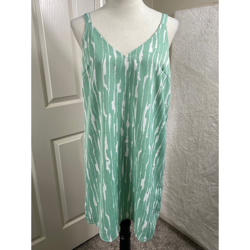 Pinch Green & White Print Sleeveless V-Neck Casual Dress Size S‎ Skater Girl